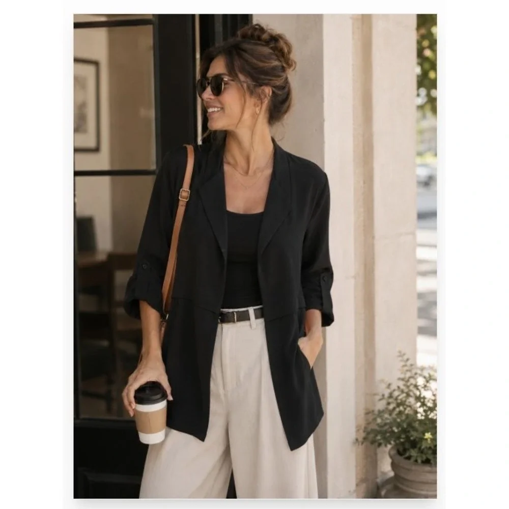 Philosophy Woman Black Open Front Duster Jacket NWT Plus Size 1X Notched Collar